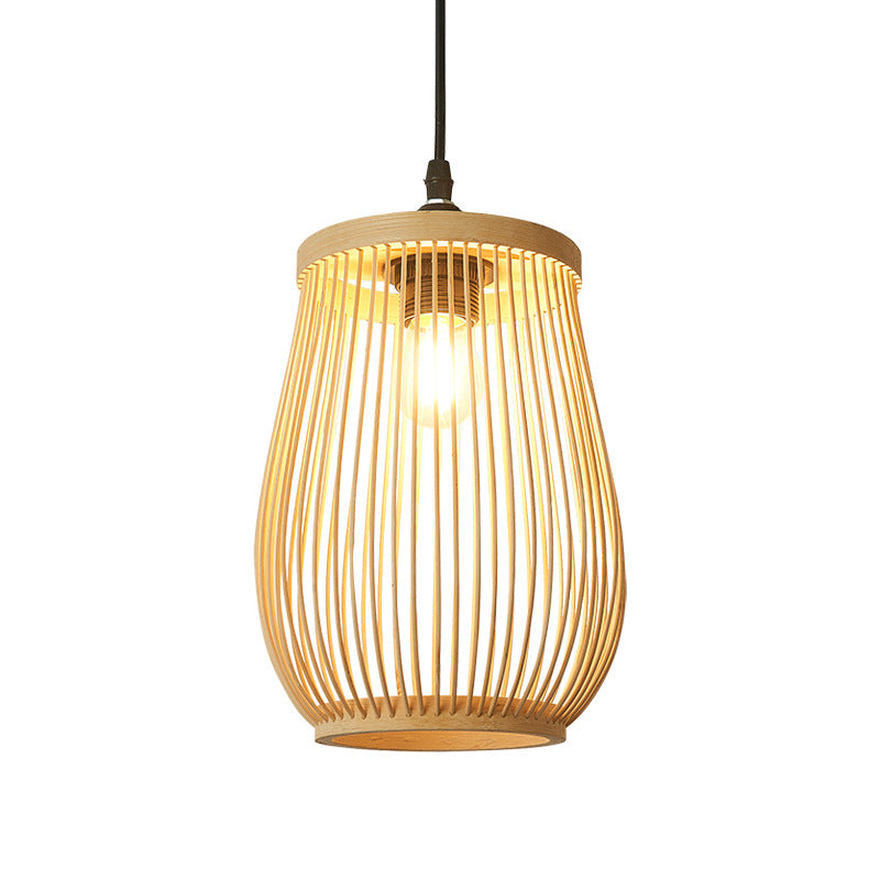 Traditional Chinese Bamboo Cylinder 1-Light Pendant Light For Living Room