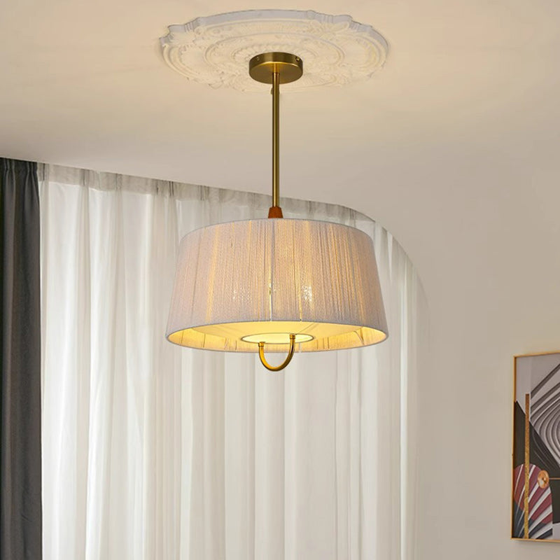 Modern Mid-Century Cylinder Fabric Ash Wood Alloy Hemp Rope Acrylic 3-Light Pendant Light For Living Room