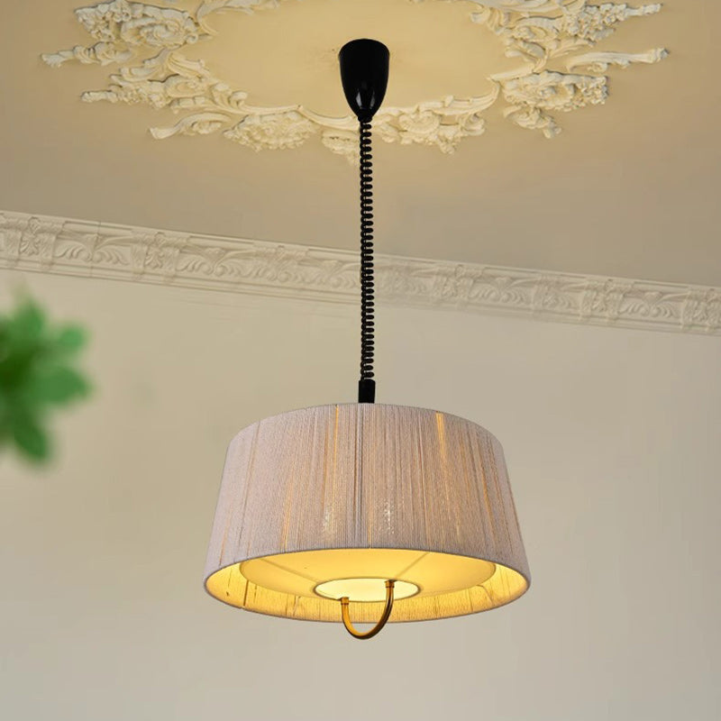 Modern Mid-Century Cylinder Fabric Ash Wood Alloy Hemp Rope Acrylic 3-Light Pendant Light For Living Room