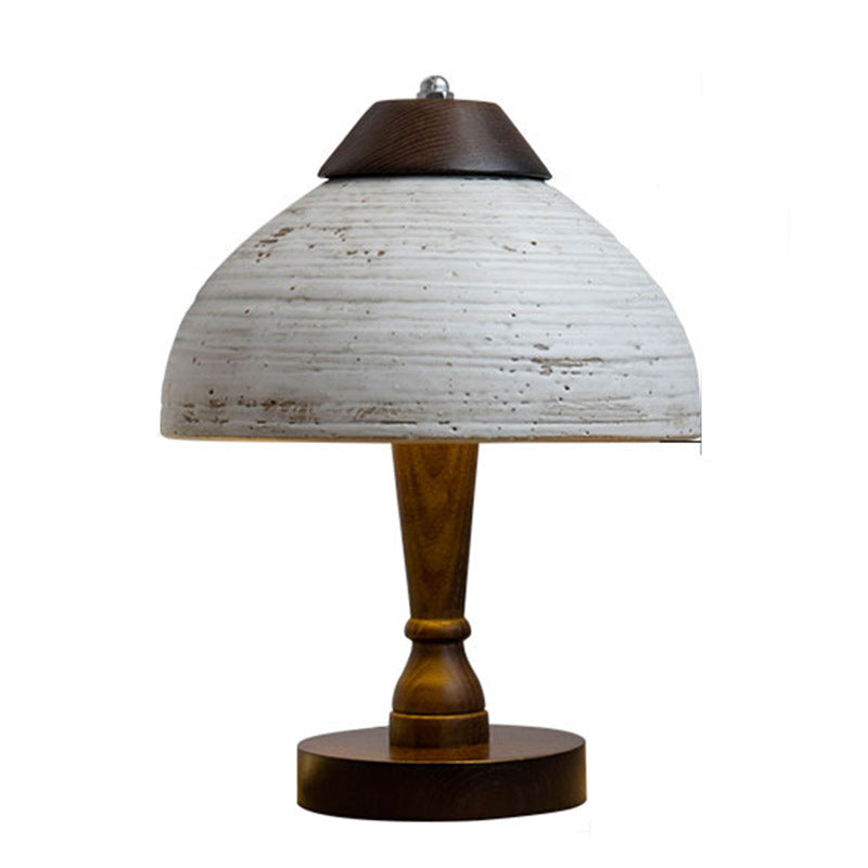 Modern Mid-Century Dome Ceramic Wood LED Table Lamp For Bedroom
