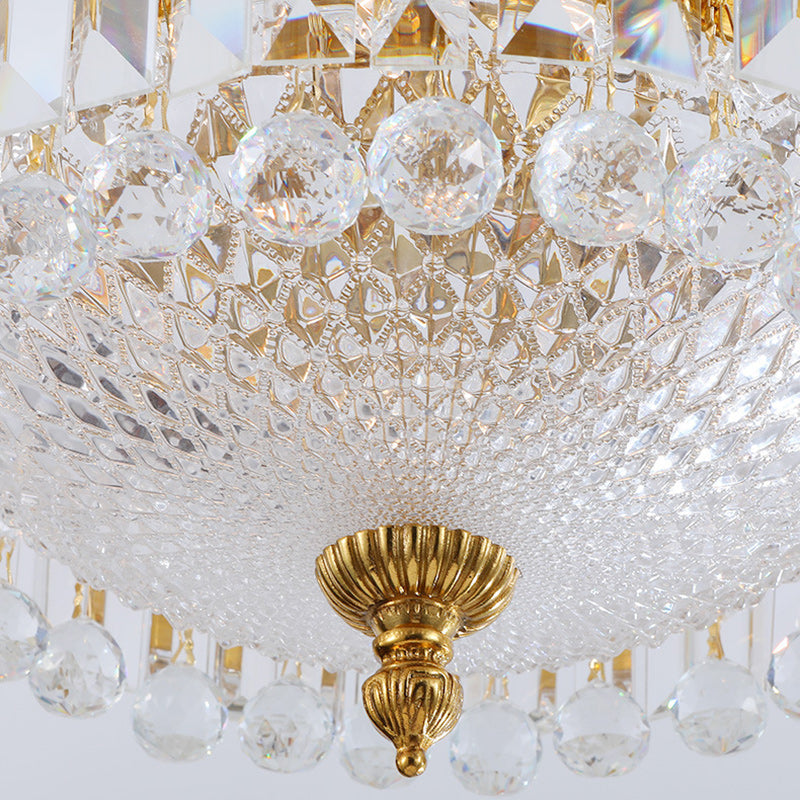 Modern Luxury Cylinder Copper Crystal 3-Light Chandelier For Living Room