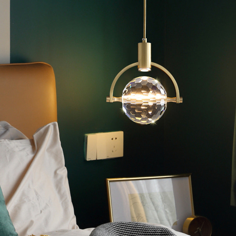 Modern Luxury Spherical Copper Crystal LED Pendant Light For Bedroom