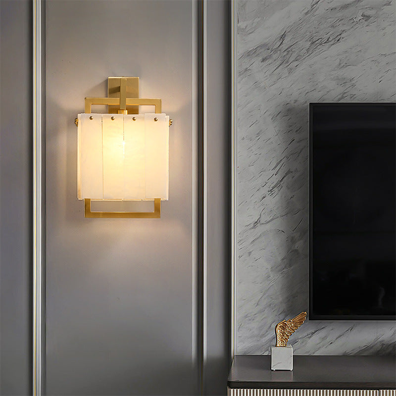 Modern Mid-Century Cube Copper Marble 1-Light Wall Sconce Lamp For Bedroom