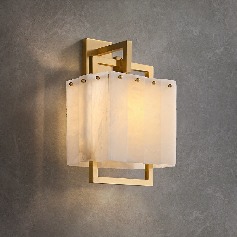 Modern Mid-Century Cube Copper Marble 1-Light Wall Sconce Lamp For Bedroom