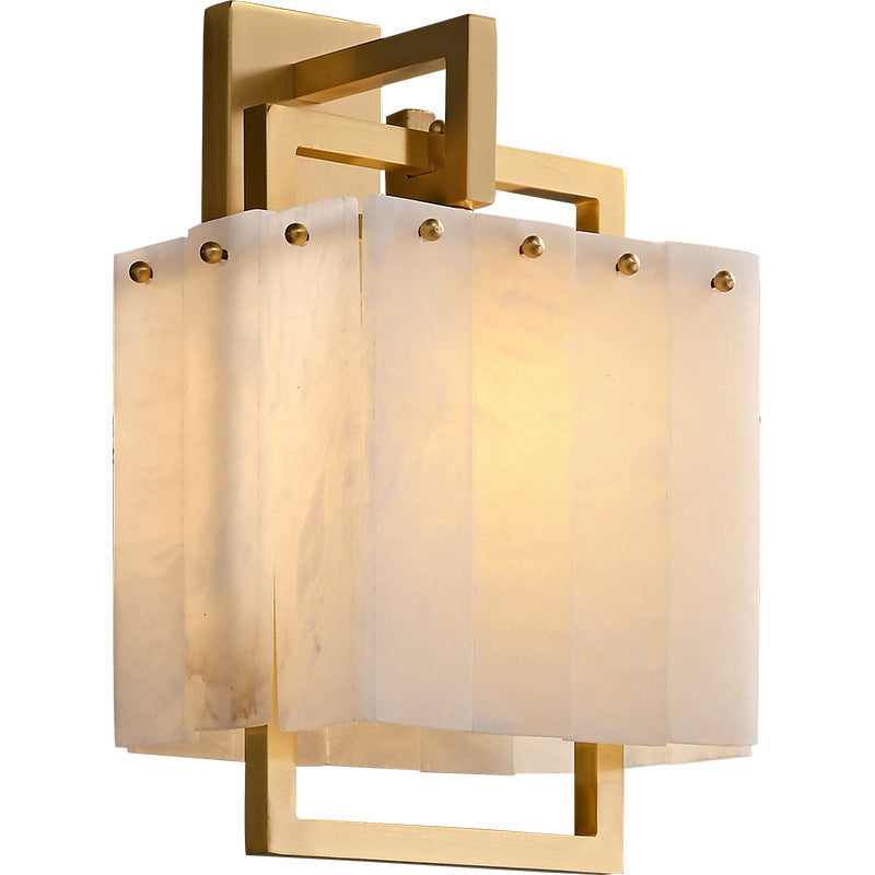 Modern Mid-Century Cube Copper Marble 1-Light Wall Sconce Lamp For Bedroom