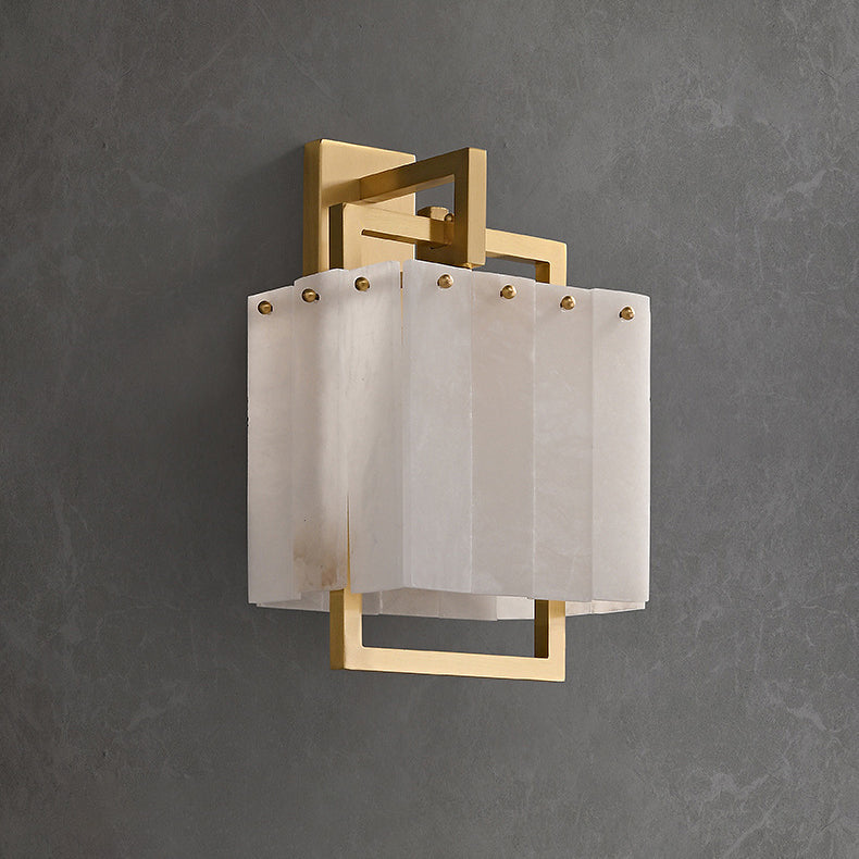 Modern Mid-Century Cube Copper Marble 1-Light Wall Sconce Lamp For Bedroom