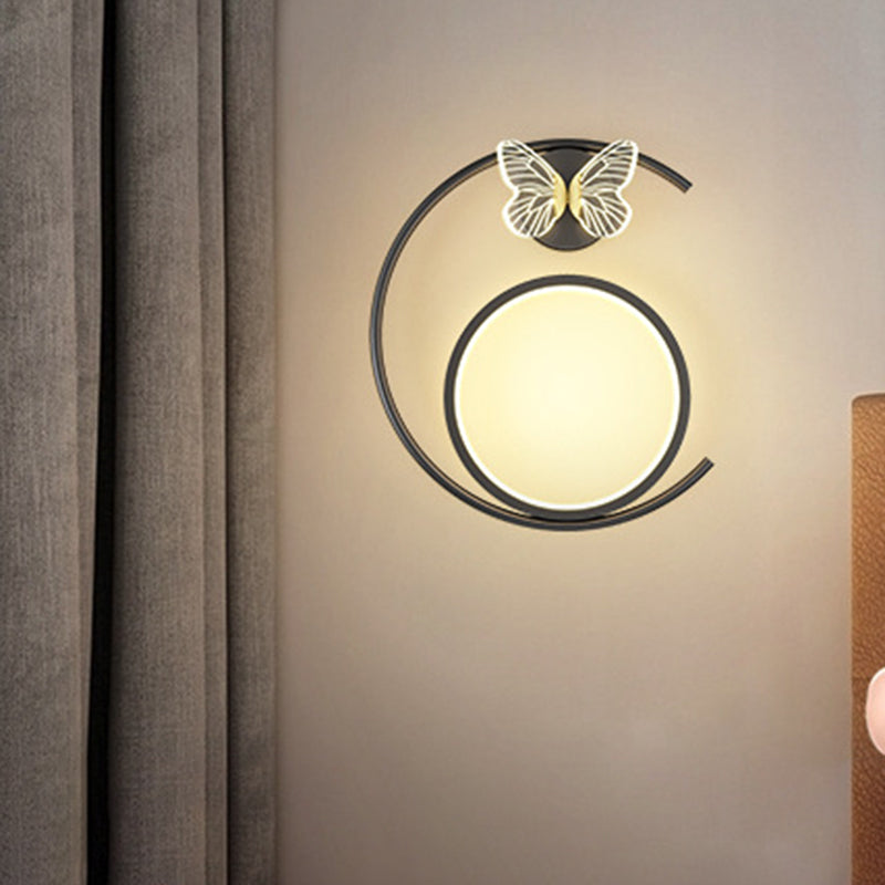 Modern Simplicity Butterfly Circle Iron Silicone Strip LED Wall Sconce Lamp For Bedroom