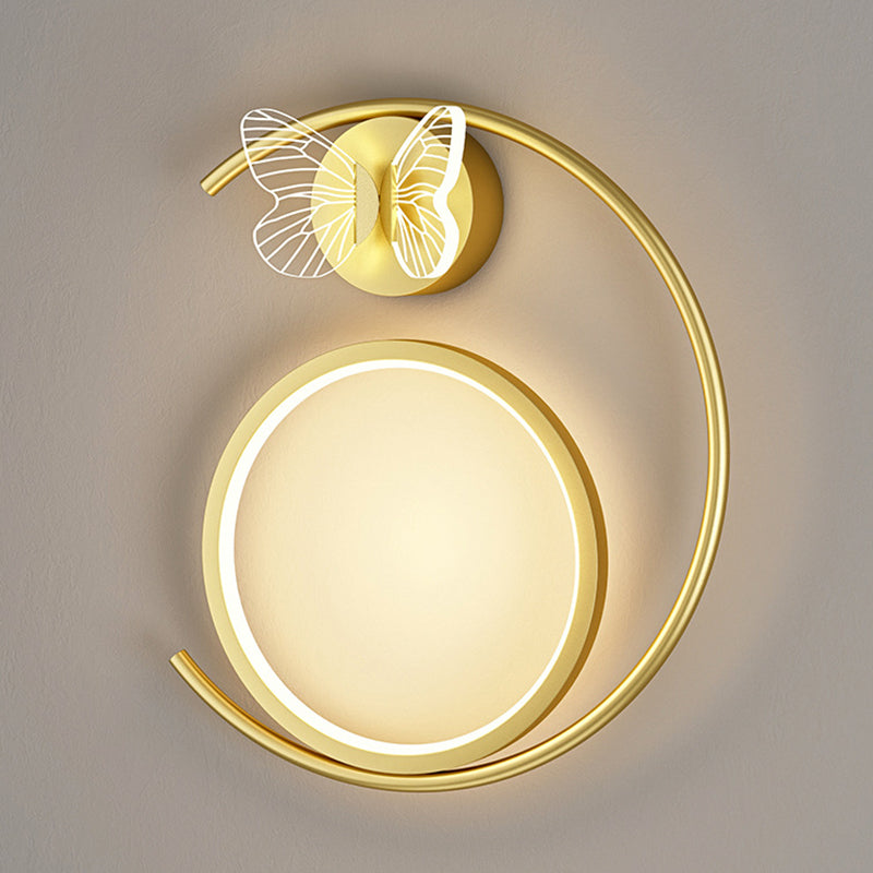Modern Simplicity Butterfly Circle Iron Silicone Strip LED Wall Sconce Lamp For Bedroom