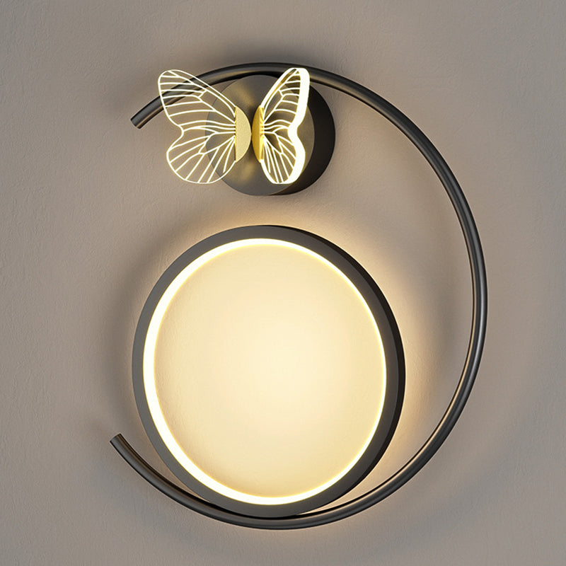 Modern Simplicity Butterfly Circle Iron Silicone Strip LED Wall Sconce Lamp For Bedroom