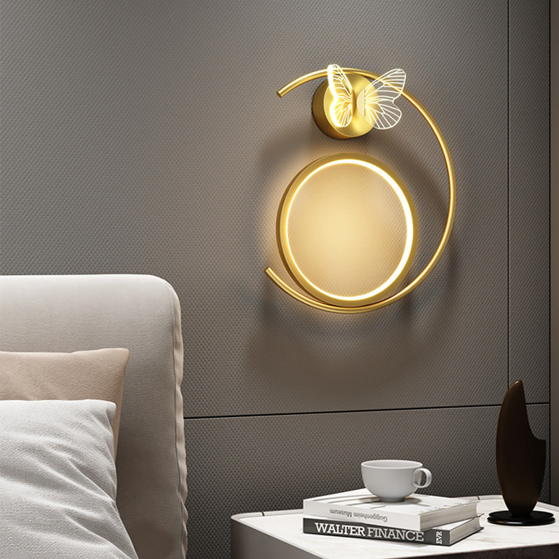 Modern Simplicity Butterfly Circle Iron Silicone Strip LED Wall Sconce Lamp For Bedroom
