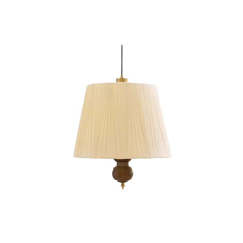 Modern Mid-Century Chic Tapered Shade Iron Wood Fabric 1-Light Pendant Light For Living Room