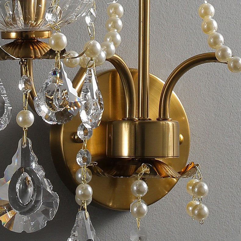 Traditional European Rustic Candle Iron Crystal 2-Light Wall Sconce Lamp For Living Room