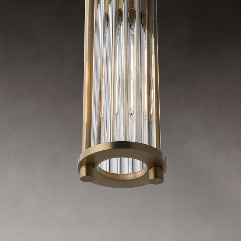 مصباح معلق تقليدي عتيق من الزجاج الأسطواني بجسم من النحاس الصلب، مزود بمصباح واحد لغرفة المعيشة