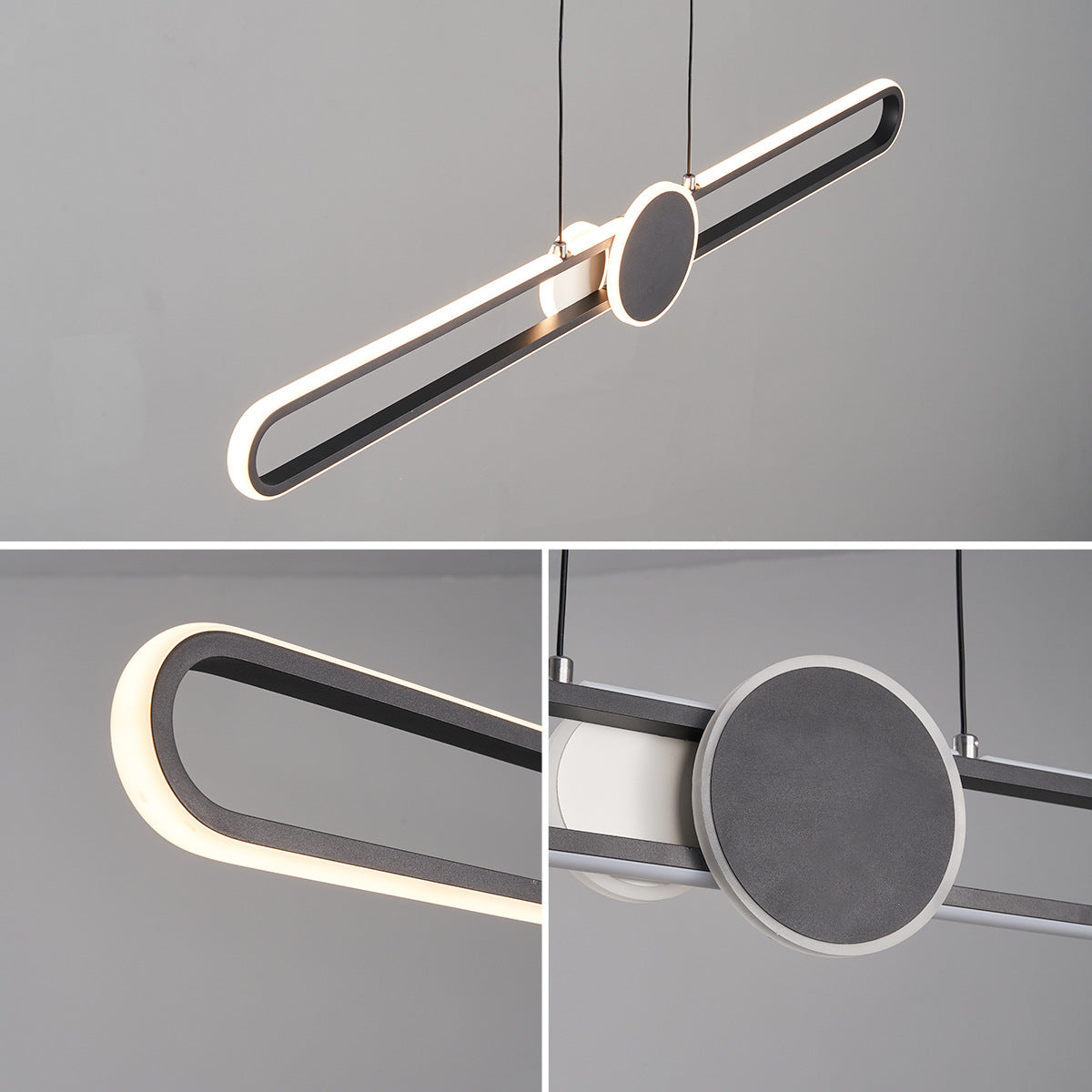 Modern Minimalist Oval Frame Iron Aluminum LED Dimmable Chandelier Island Light For Dining Room