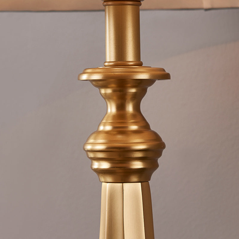 Traditional Farmhouse Tapered Fabric Shade Solid Brass Base 1-Light Table Lamp For Bedroom