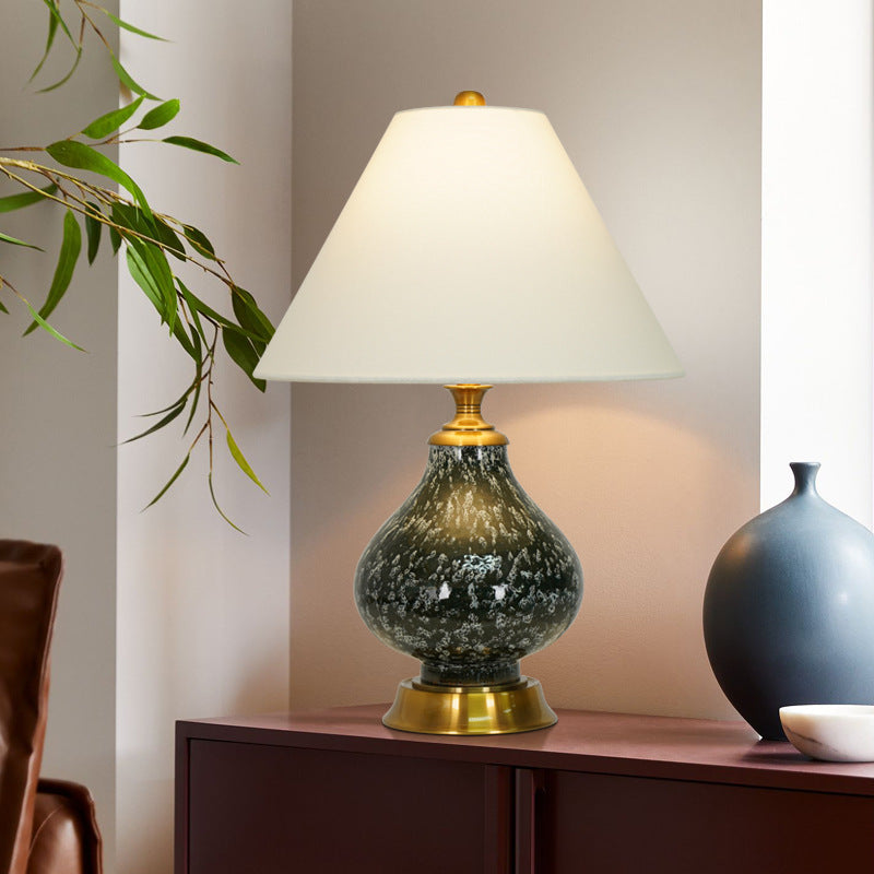 Modern Art Deco Tapered Fabric Shade Ceramic Metal Base 1-Light Table Lamp For Bedroom