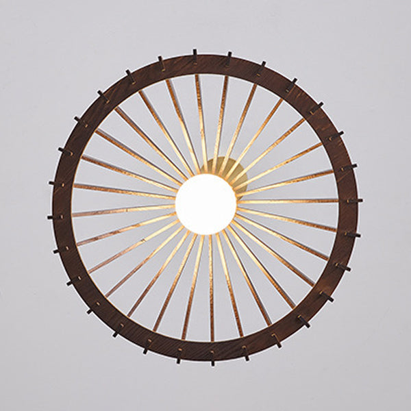Modern Minimalist Conical Grid Shade Pendant Light In Ash Wood & Brass 1-Light For Living Room