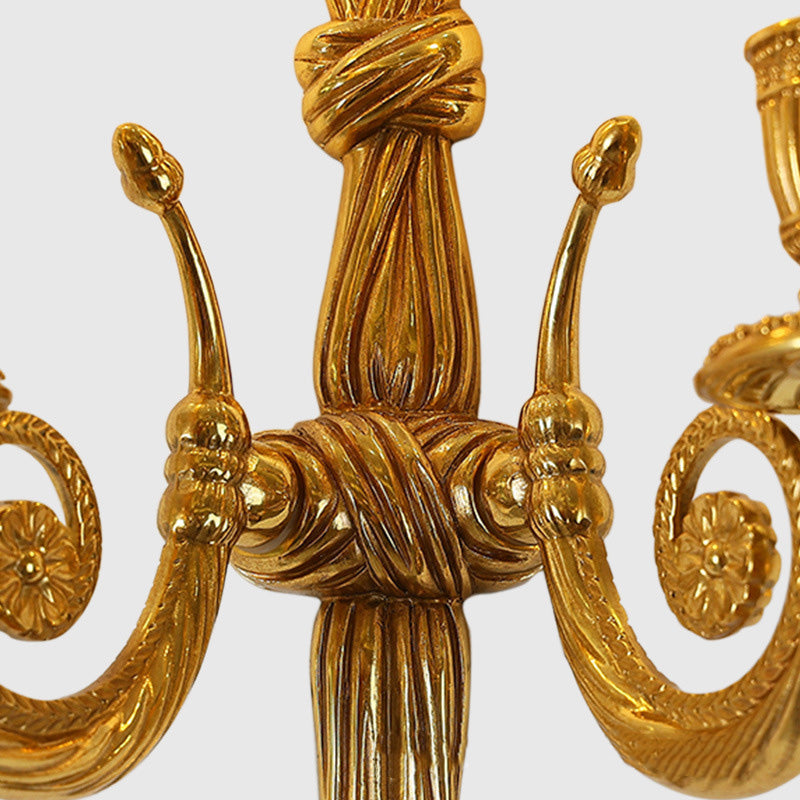 Traditional French Candle Design All Brass Wall Sconce Lamp 2-Light For Living Room