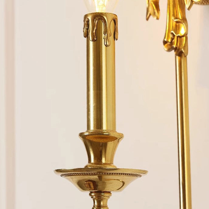 Traditional European Candle-Shaped Brass Wall Sconce Lamp With Bow Base 1-Light For Hallway