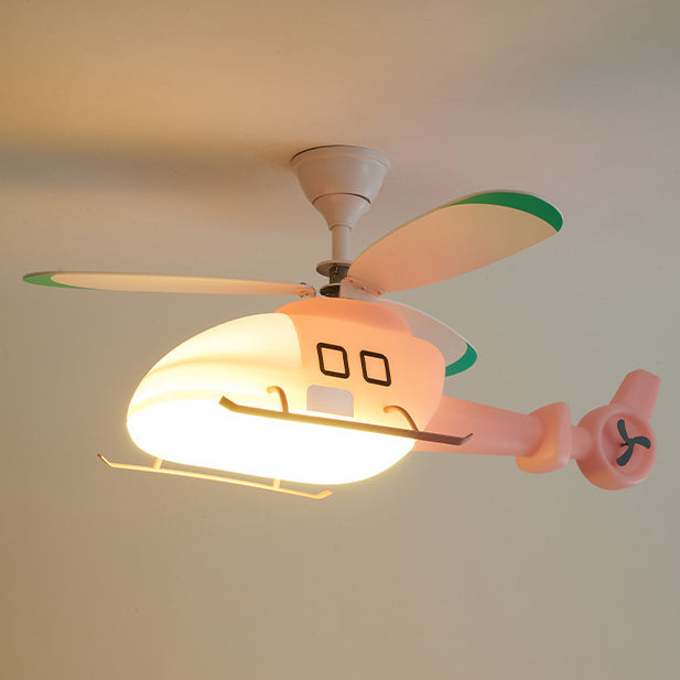 Modern Minimalist Kids Cartoon Airplane Semi-Flush Mount Ceiling Fan Light Iron Acrylic For Children's Room