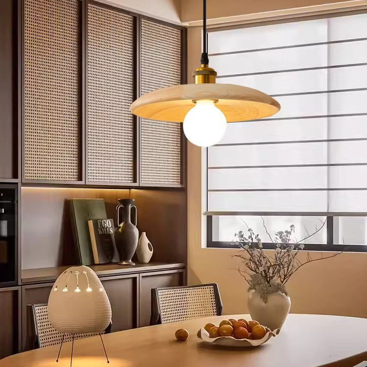 Traditional Chinese Round Iron Glass 1-Light Pendant Light For Living Room