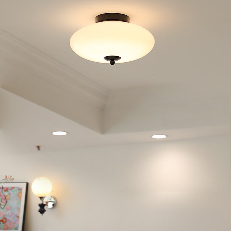 Modern Mid-Century Bauhaus Round Iron Glass LED Semi-Flush Mount Ceiling Light For Bedroom