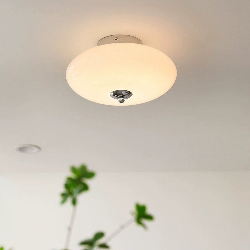Modern Mid-Century Bauhaus Round Iron Glass LED Semi-Flush Mount Ceiling Light For Bedroom