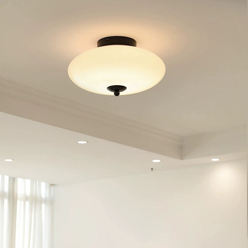 Modern Mid-Century Bauhaus Round Iron Glass LED Semi-Flush Mount Ceiling Light For Bedroom