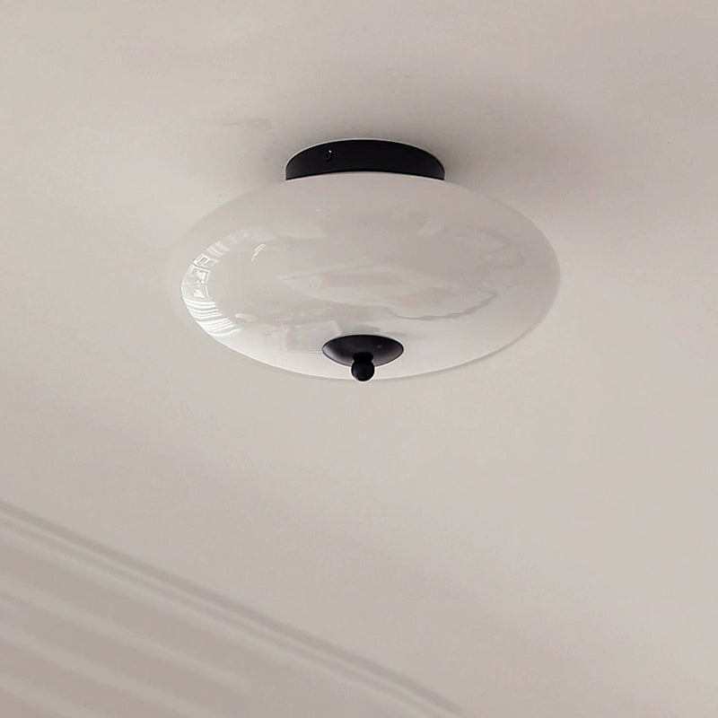 Modern Mid-Century Bauhaus Round Iron Glass LED Semi-Flush Mount Ceiling Light For Bedroom