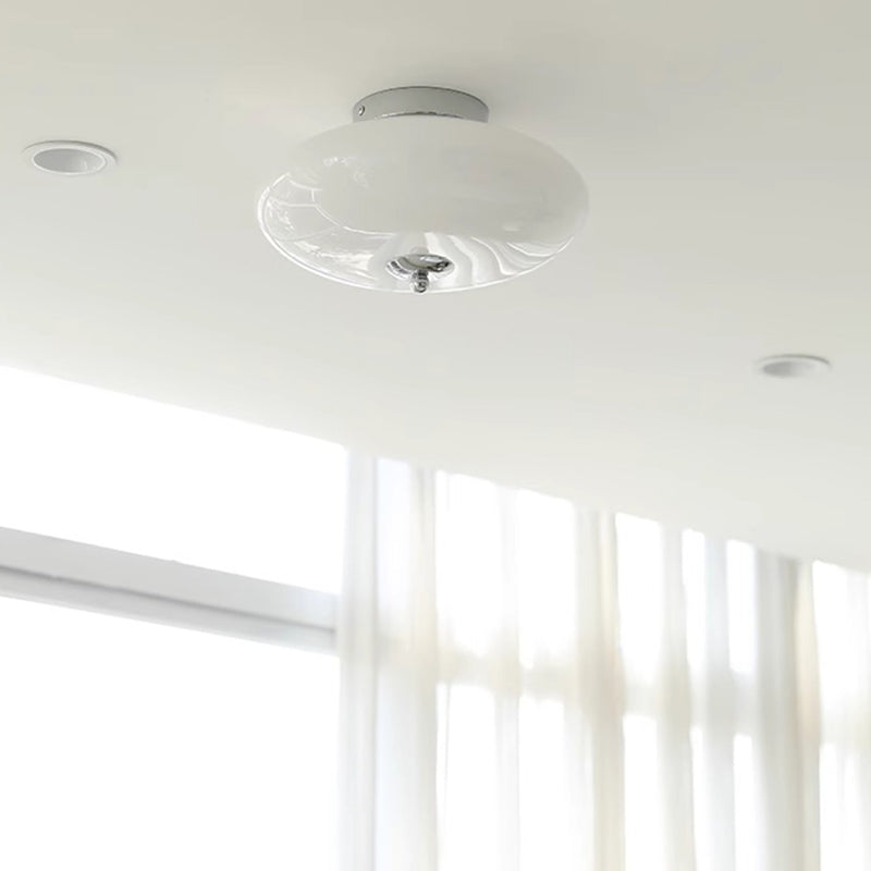 Modern Mid-Century Bauhaus Round Iron Glass LED Semi-Flush Mount Ceiling Light For Bedroom