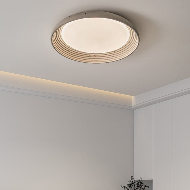 Contemporary Industrial Cement Gray Round Iron PVC LED Flush Mount Ceiling Light For Bedroom