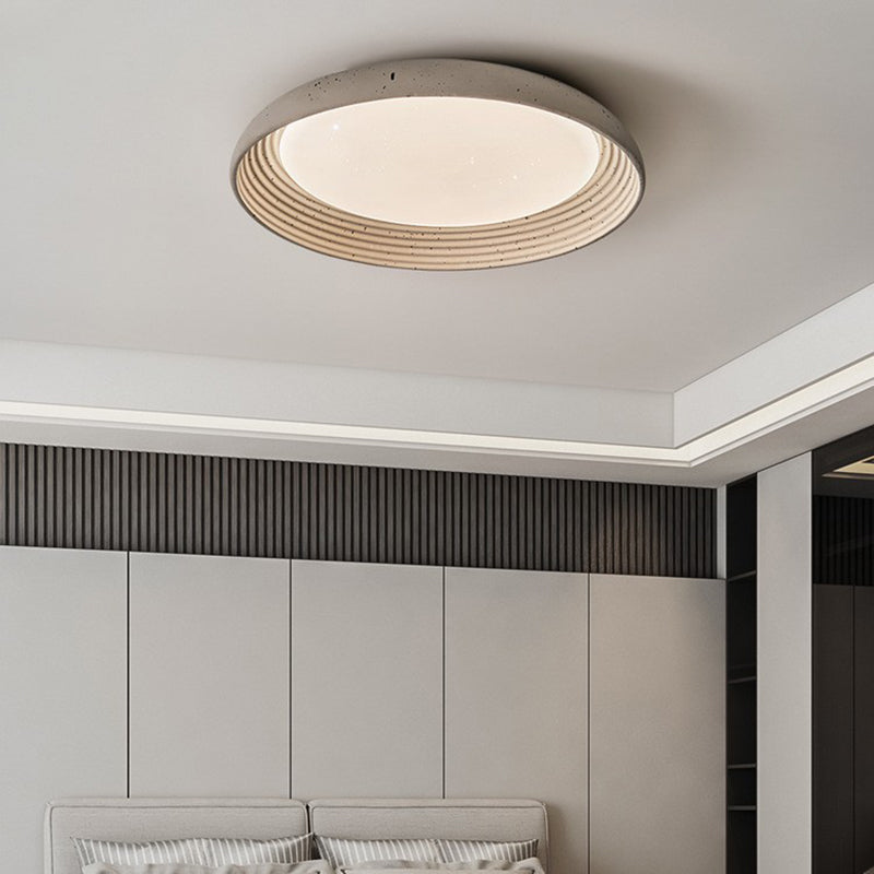 Contemporary Industrial Cement Gray Round Iron PVC LED Flush Mount Ceiling Light For Bedroom