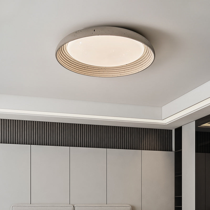 Contemporary Industrial Cement Gray Round Iron PVC LED Flush Mount Ceiling Light For Bedroom