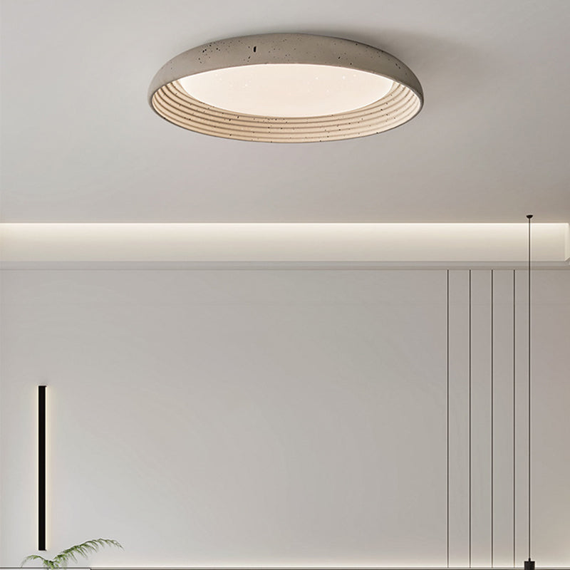 Contemporary Industrial Cement Gray Round Iron PVC LED Flush Mount Ceiling Light For Bedroom