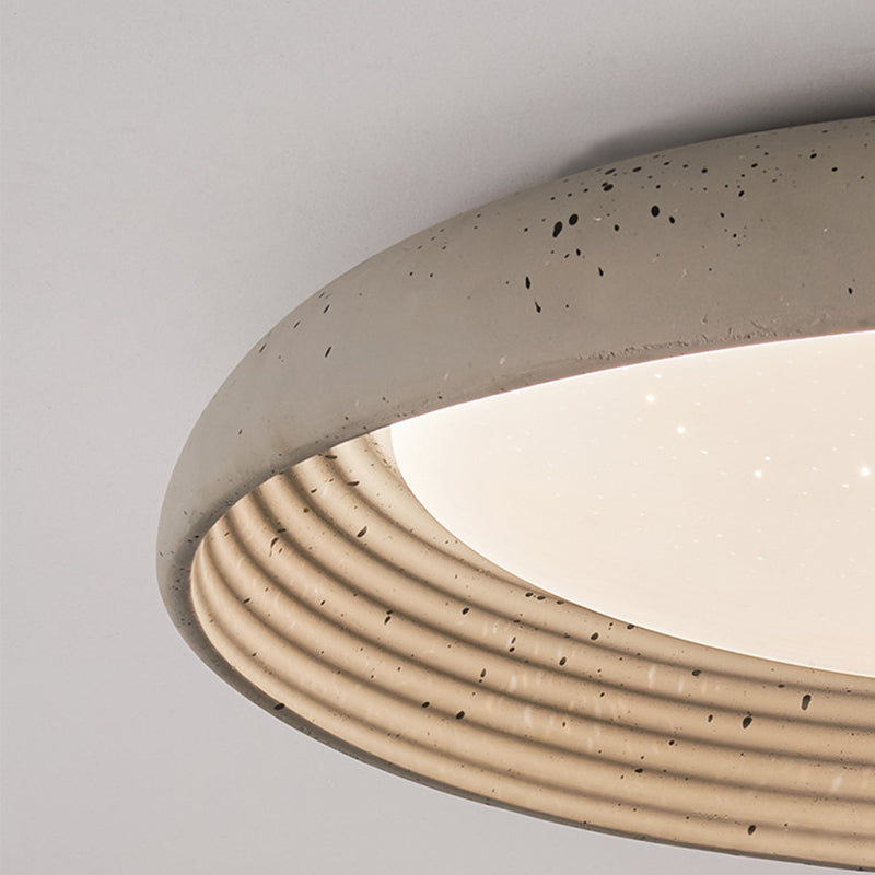 Contemporary Industrial Cement Gray Round Iron PVC LED Flush Mount Ceiling Light For Bedroom
