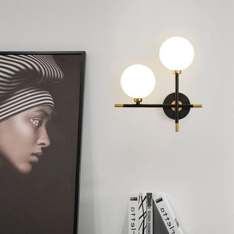 Contemporary Creative Spherical Iron Glass 2-Light Wall Sconce Lamp For Living Room