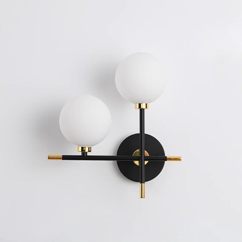 Contemporary Creative Spherical Iron Glass 2-Light Wall Sconce Lamp For Living Room