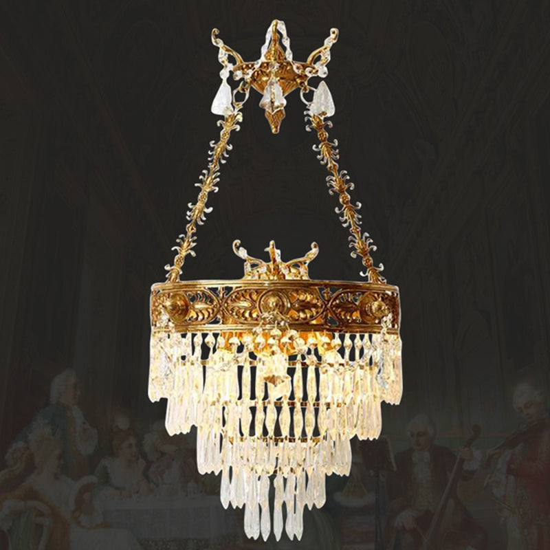 Traditional French Crown Round Brass Crystal 3-Light Wall Sconce Lamp For Living Room