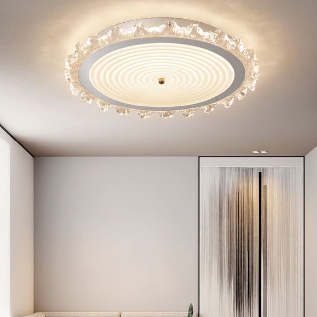 Modern Art Deco Ripple Design Iron Acrylic LED Flush Mount Ceiling Light For Bedroom