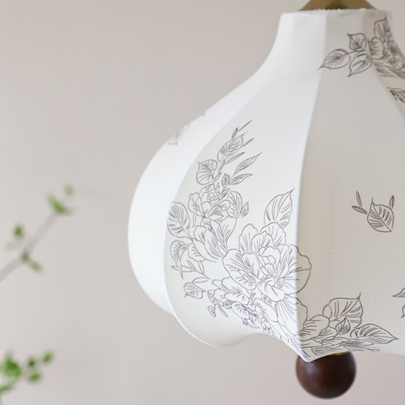 寝室用トラディショナルヴィンテージドームメタルアッシュウッドファブリック3/5ライトペンダントライト