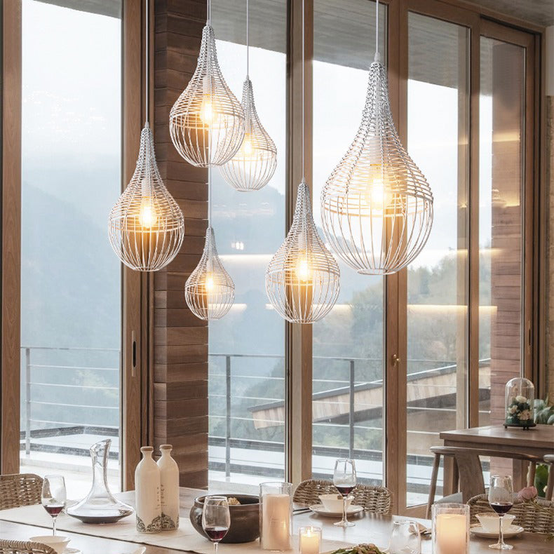 Modern Minimalist Metal Rattan Droplet Shape 1-Light Pendant Light For Dining Room