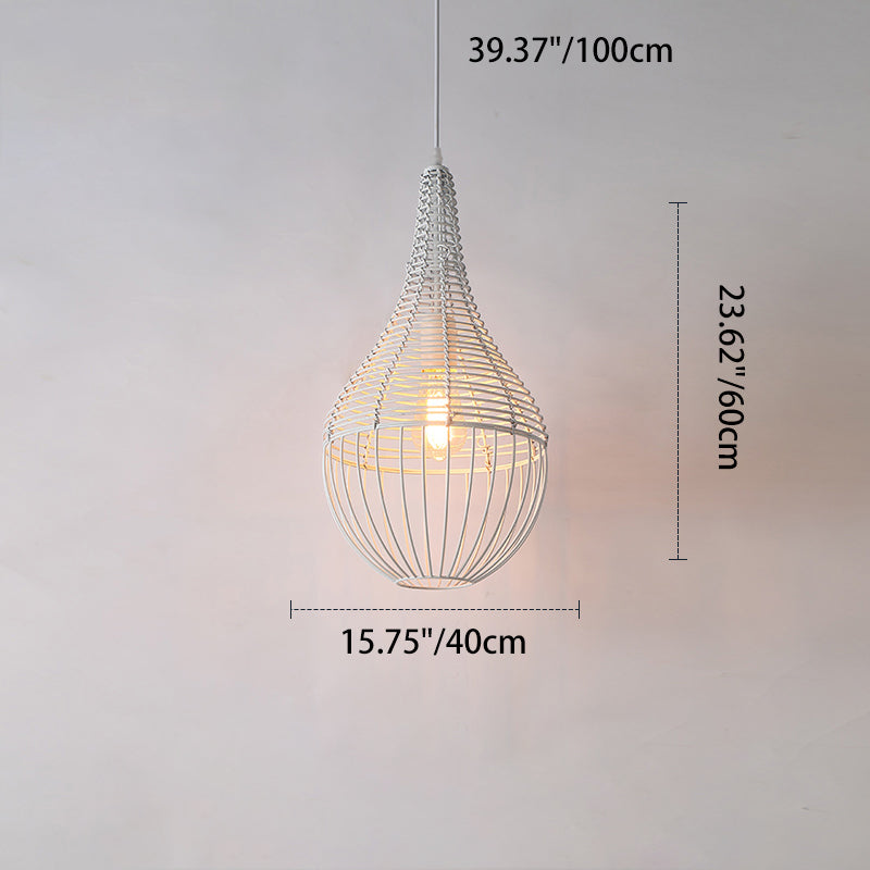 Modern Minimalist Metal Rattan Droplet Shape 1-Light Pendant Light For Dining Room