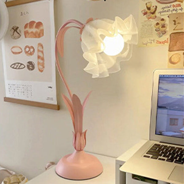 Traditional Rustic Flower Iron Acrylic 1-Light Table Lamp For Study