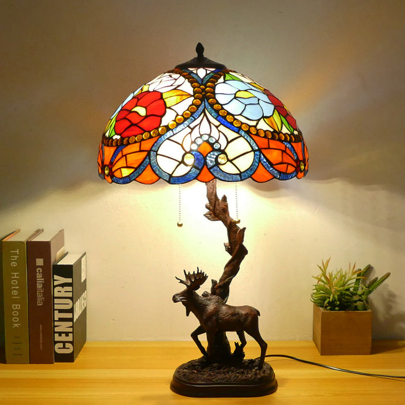 Traditional Tiffany Deer Resin Glass 1-Light Table Lamp For Study