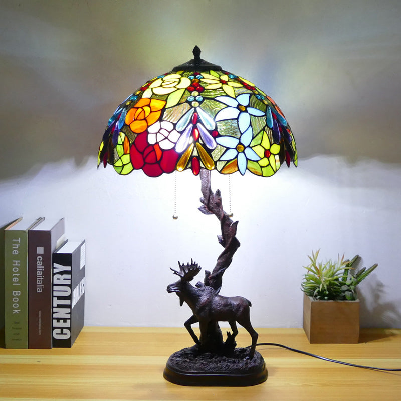 Traditional Tiffany Deer Resin Glass 1-Light Table Lamp For Study