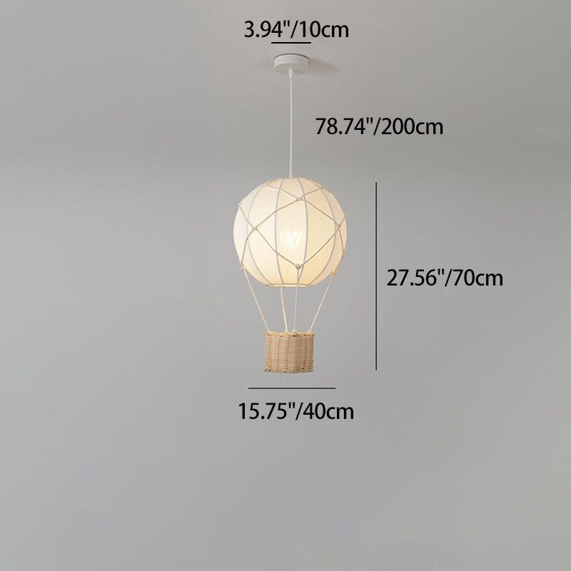 Modern Minimalist Kids Hot Air Balloon Fabric Iron Rattan Weaving 1-Light Pendant Light for Bedroom