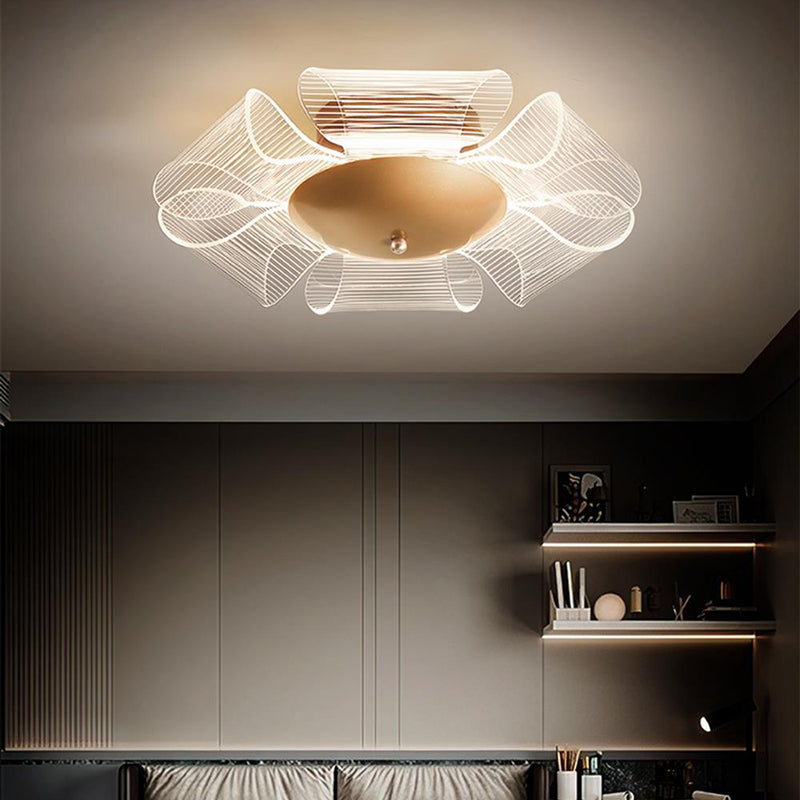 Contemporary Luxury Flower Acrylic Iron LED Semi-Flush Mount Ceiling Light For Living Room