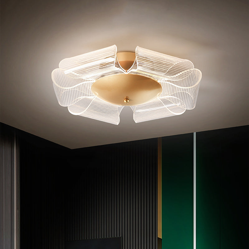 Contemporary Luxury Flower Acrylic Iron LED Semi-Flush Mount Ceiling Light For Living Room