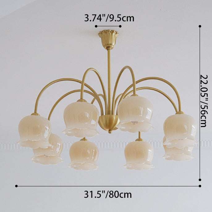 ثريا توليب ريفية تقليدية من الراتنج النحاسي بثلاثة أو خمسة أو ستة أو ثمانية مصابيح لغرفة المعيشة
