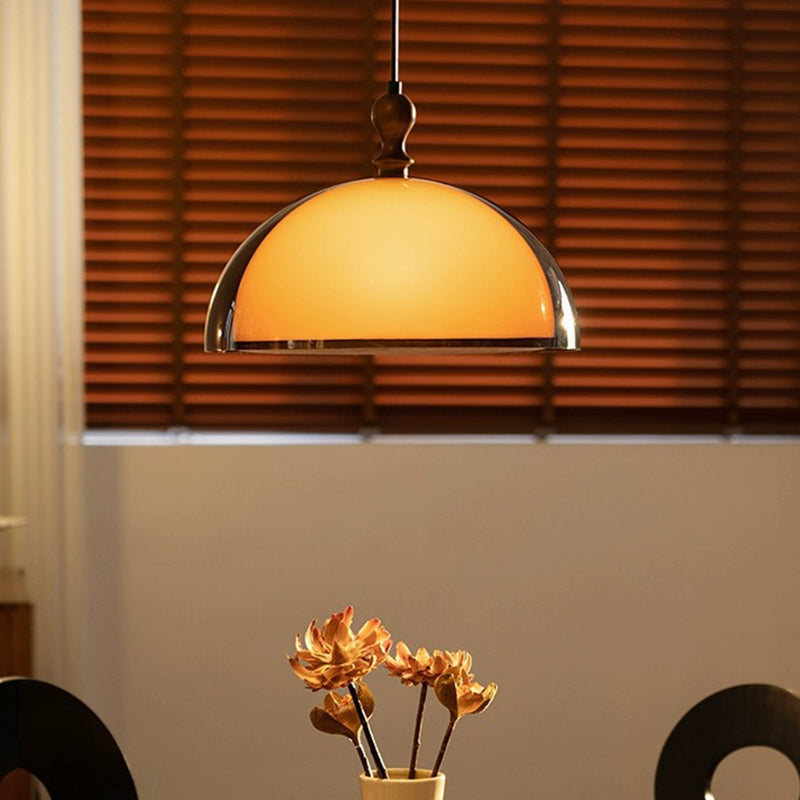 Traditional Vintage Semicircular Acrylic Wood Metal 1-Light Pendant Light For Dining Room
